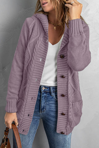 Button Front Hooded Cardigan with Pockets