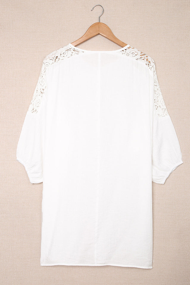 Spliced Lace Three-Quarter Sleeve Cover Up