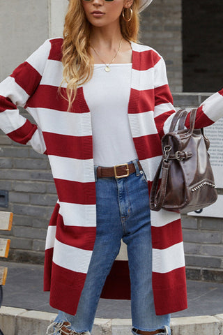 Pull cardigan long rayé à manches longues