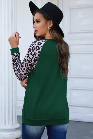 Leopard Raglan Sleeve Round Neck Top