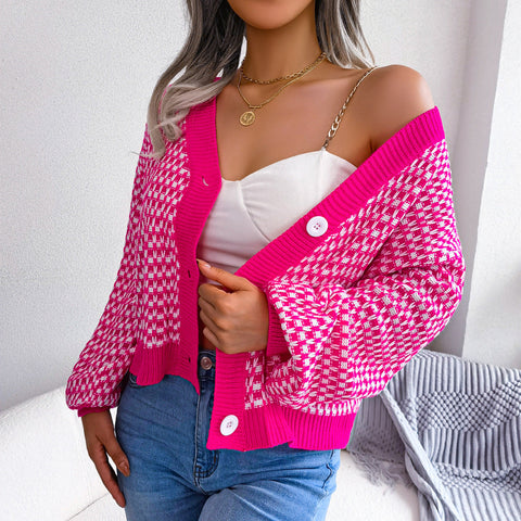 Two-Tone Lantern Sleeve Cardigan