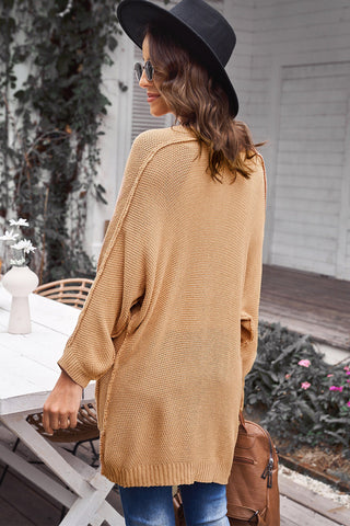 Waffle Knit Open Front Cardigan with Pockets