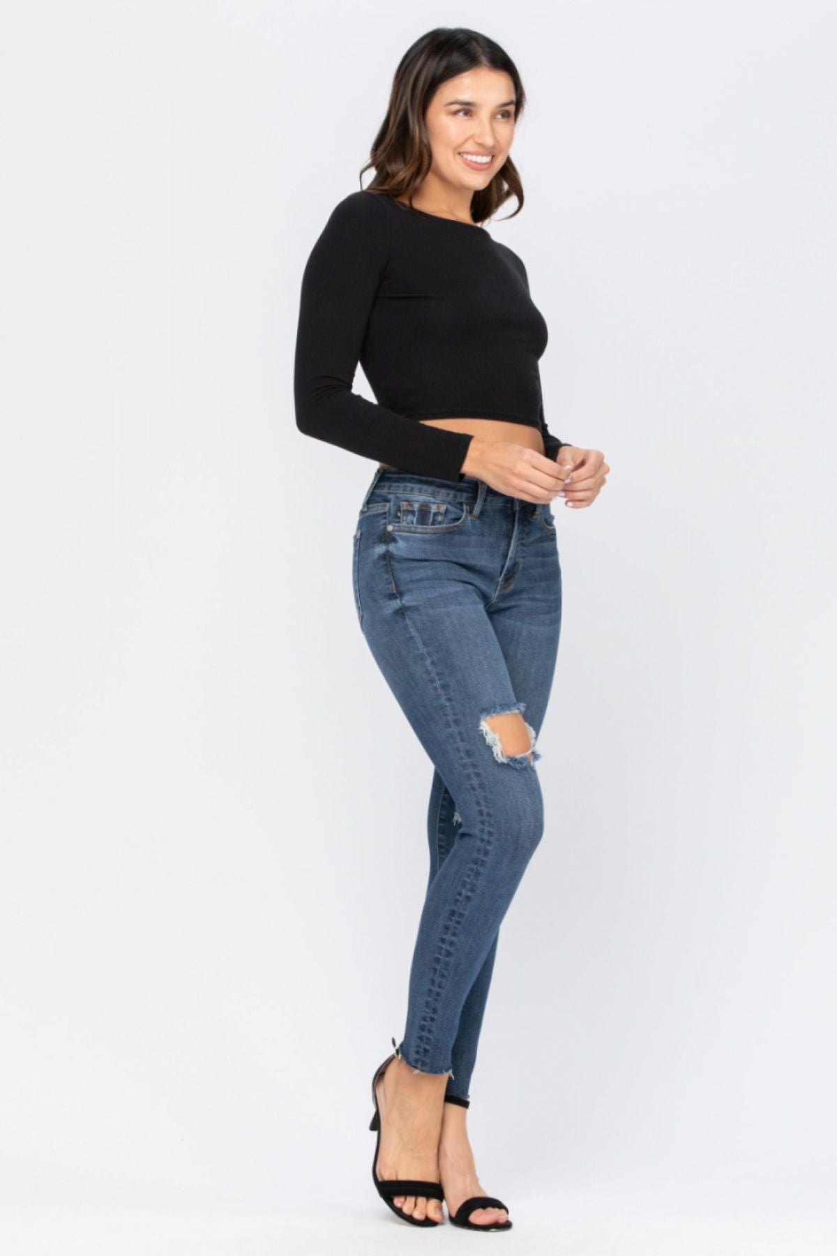 Full Size Destroyed Knee High Waist Skinny Jeans