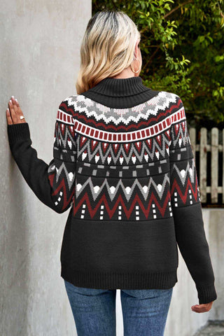 Rollkragenpullover mit geripptem Rand und Chevron-Muster