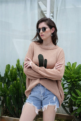 Cactus Graphic Dropped Shoulder Sweater