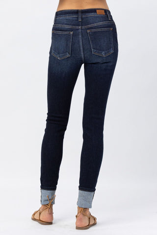 Dark Blue Cuffed Skinny Jeans