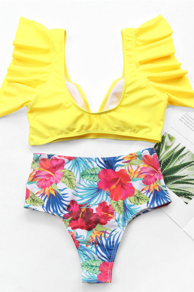 Bikini mit Blumenmuster und hoher Taille