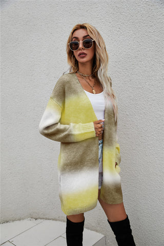 Multicolored Gradient Open Front Longline Cardigan