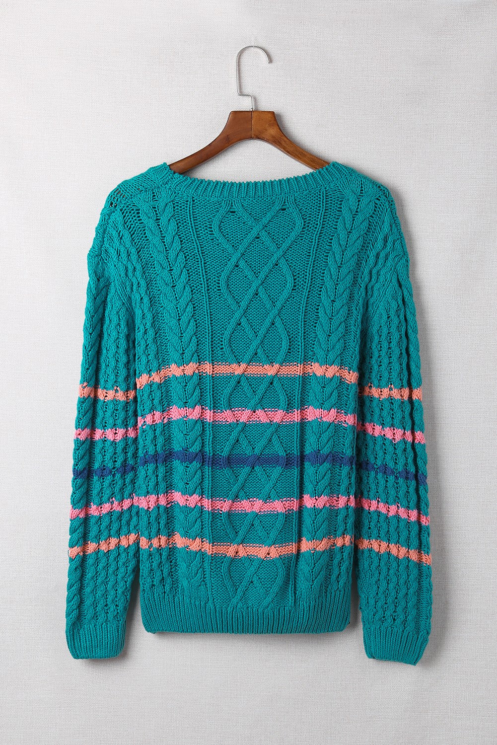 Striped Round Neck Mixed Knit Sweater