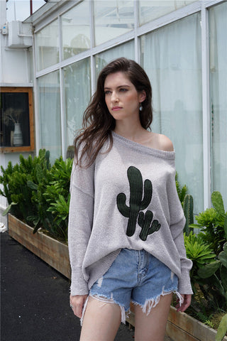 Cactus Graphic Dropped Shoulder Sweater