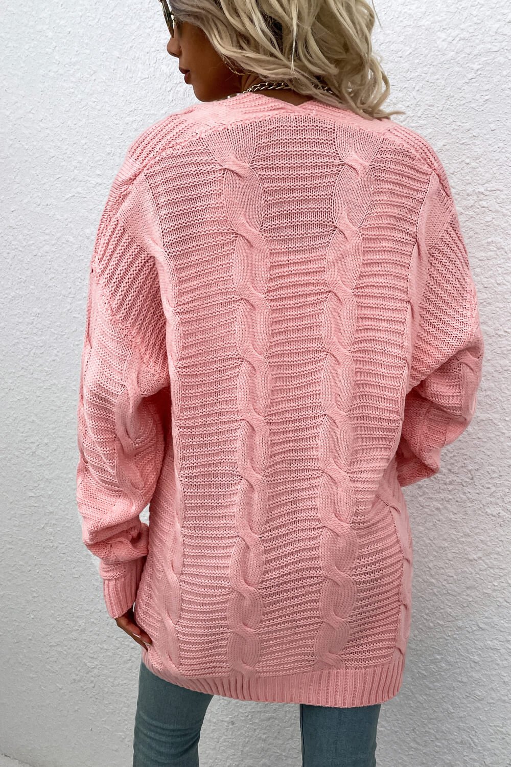 Cable-Knit Open Front Longline Cardigan