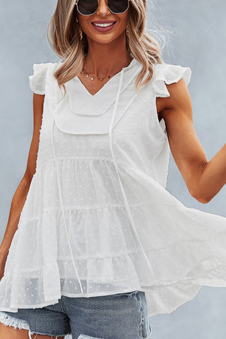 Swiss Dot Ruffle Sleeve Tiered Top