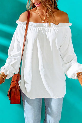 Swiss Dot Off-Shoulder Ruffled Top