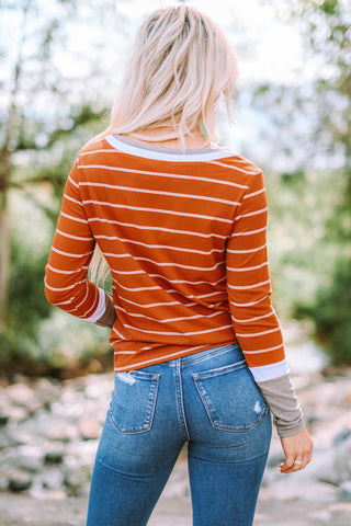 Striped Round Neck Rib-Knit Top