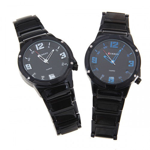 Montre de loisirs étanche en acier inoxydable noir (cadran noir de 4,4 cm) - Bleu