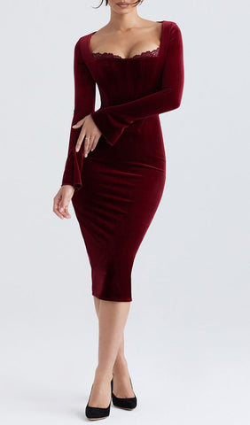 Wine Velvet Corset Dress