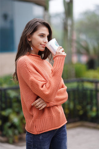 Waffle Knit Rolled Hem Sweater