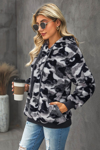 Camouflage Half Zip Fuzzy Hoodie