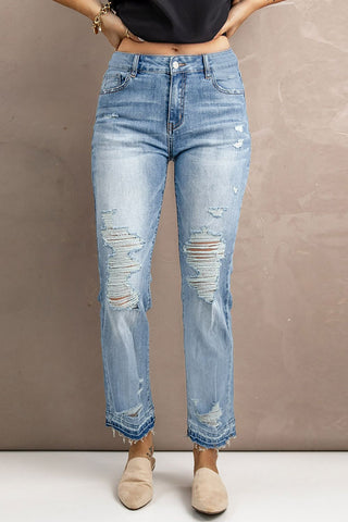 Straight Leg Distressed High Waist Jeans