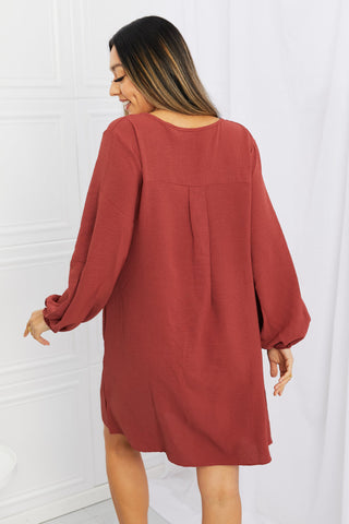 Mittoshop Full Size V-Neck Balloon Sleeve Dress with Pockets