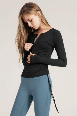 Half-Zip Drawstring Long Sleeve Sports Top