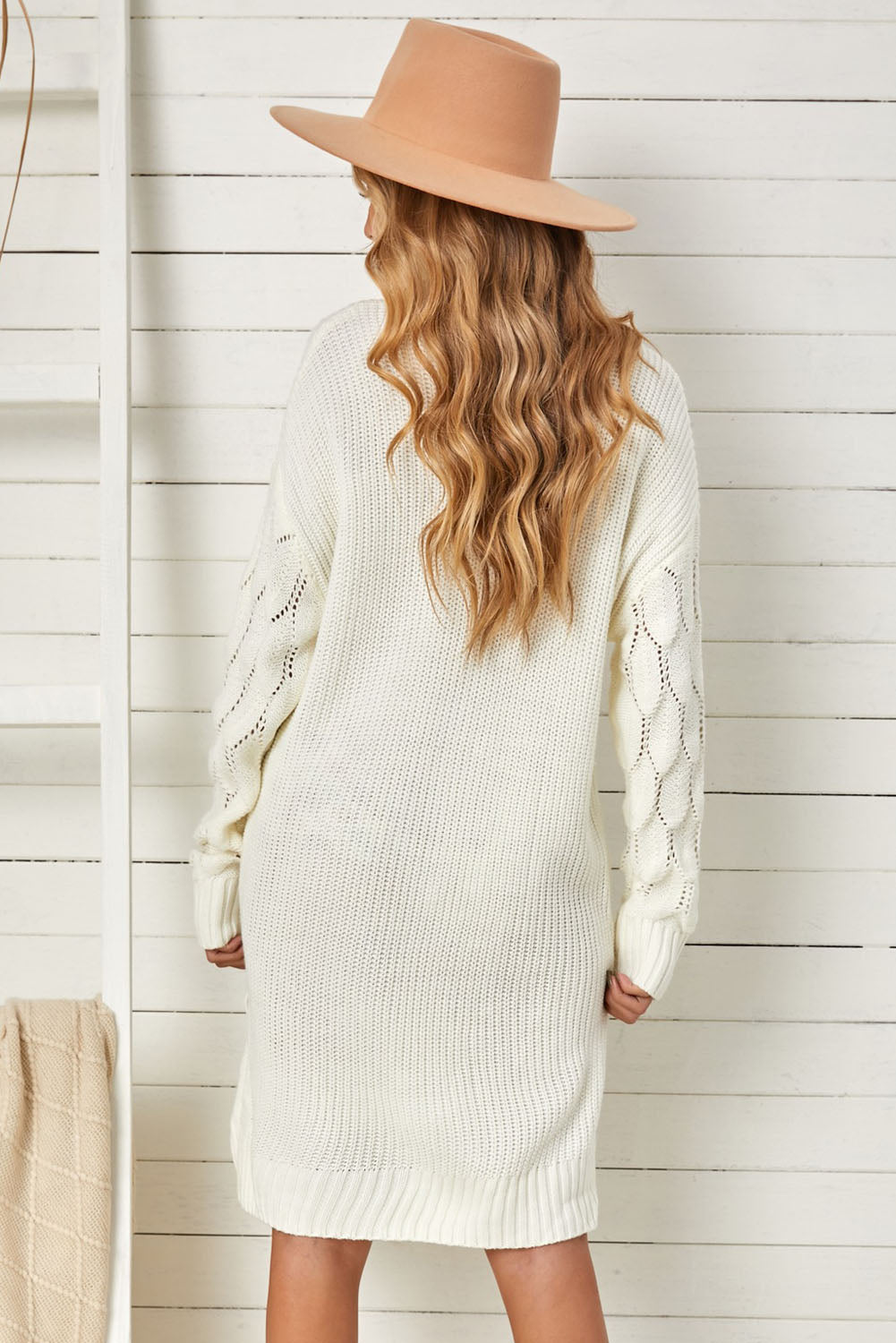 Turtleneck Side Slit Ribbed Trim Sweater Dress