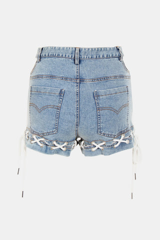 Lace-Up Cutout Denim Shorts