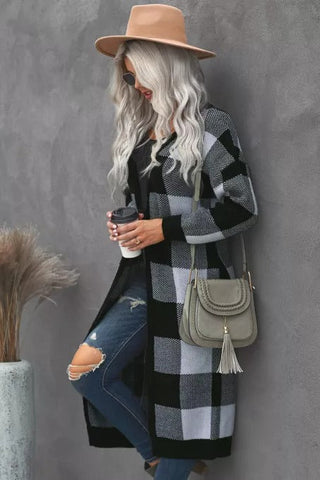 Duster-Cardigan mit Buffalo-Karomuster