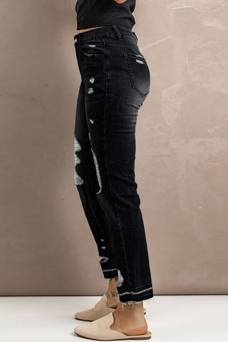 Straight Leg Distressed High Waist Jeans