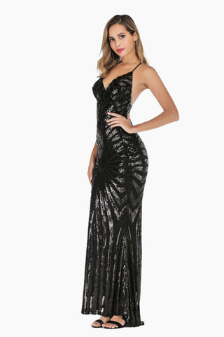 Robe de cocktail sexy à paillettes et dos nu