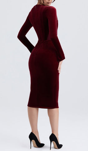 Wine Velvet Corset Dress