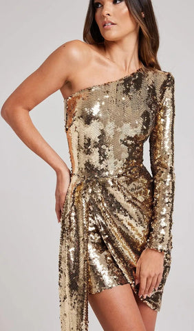 One-Shoulder-Minikleid mit Pailletten in Gold