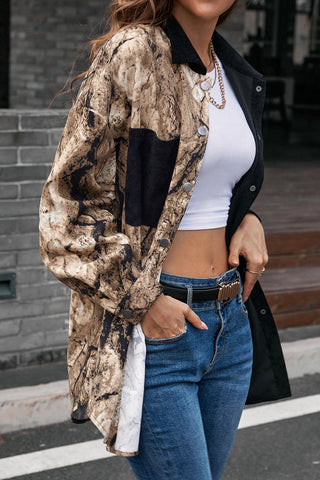 Two-Tone Spliced Button Down Pocket Shirt