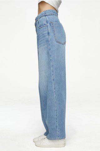 Button-Fly Wide Leg Jeans