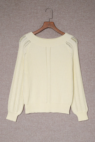 Openwork Rib-Knit Raglan Sleeve Sweater