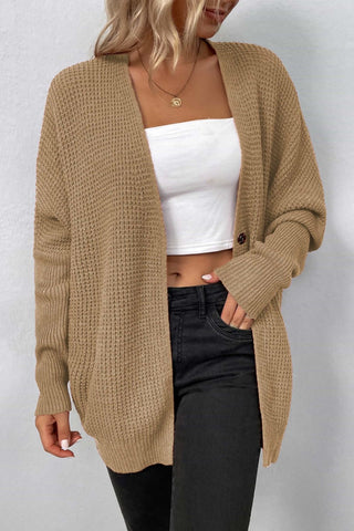 Waffle Knit One-Button Dolman Sleeve Cardigan
