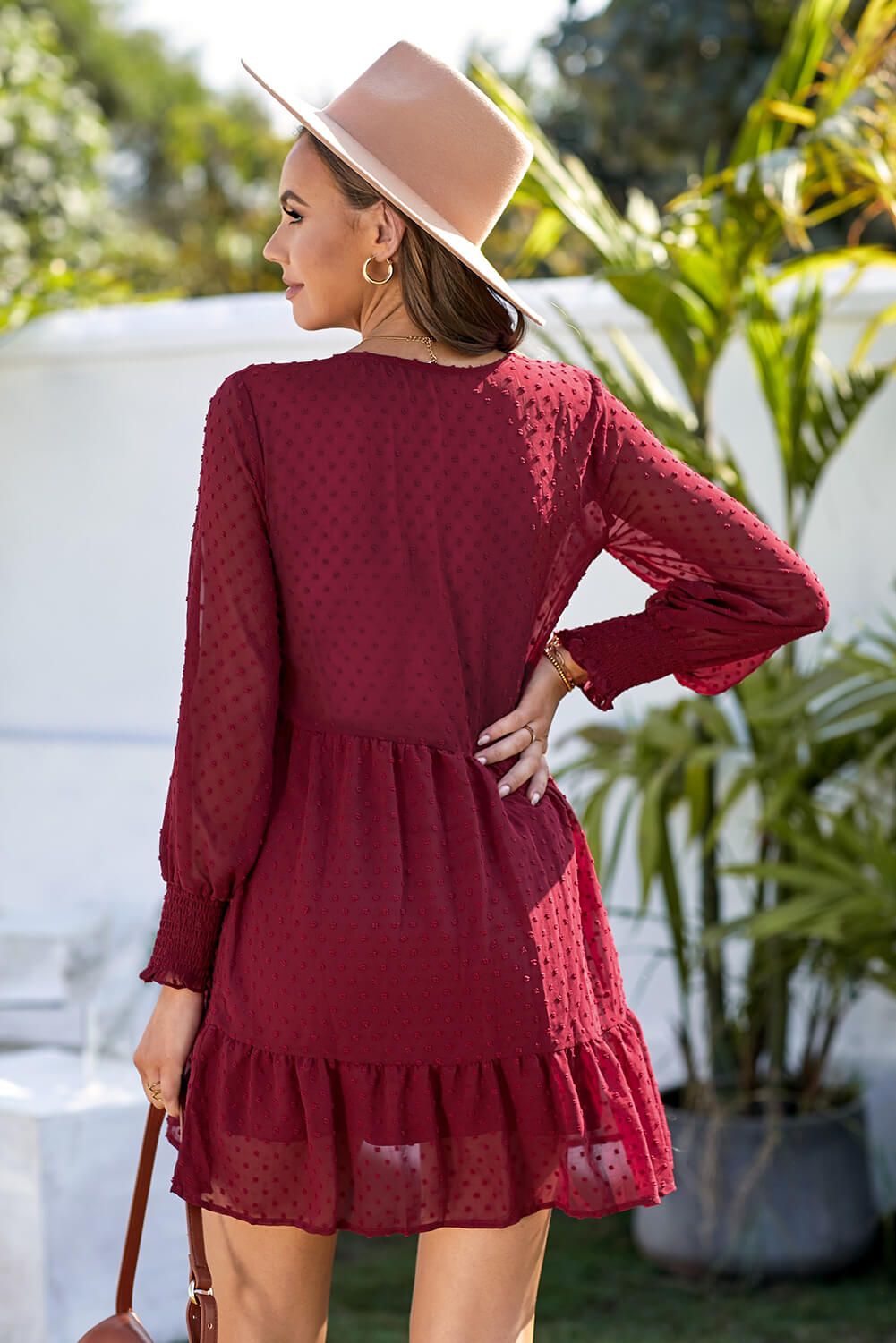 Swiss Dot Empire Waist Long Sleeve Dress