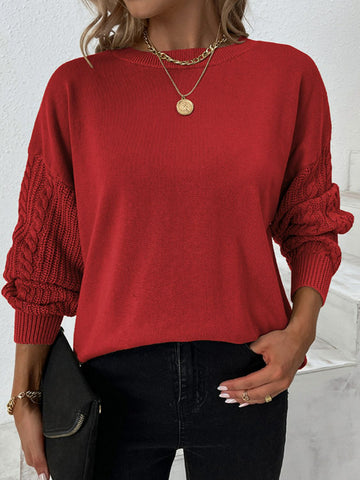 Cable-Knit Ribbed Trim Tunic Sweater