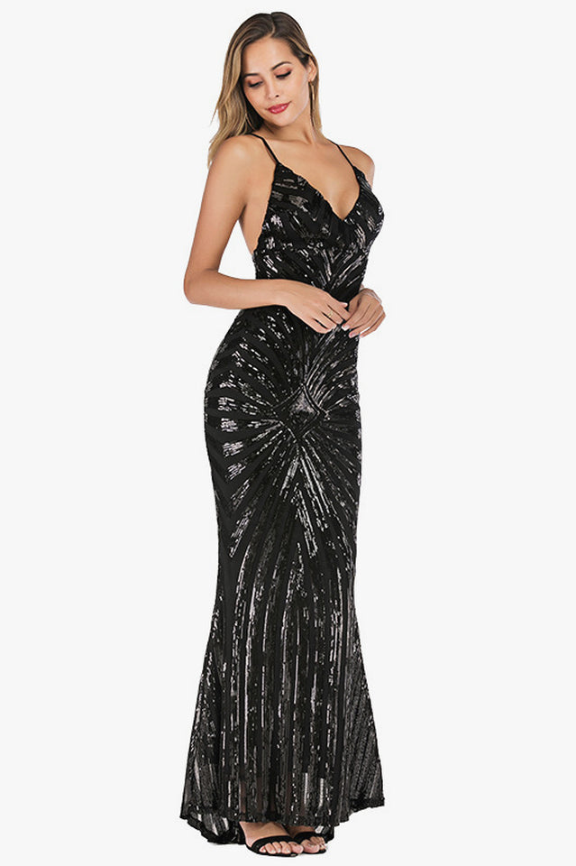 Robe de cocktail sexy à paillettes et dos nu