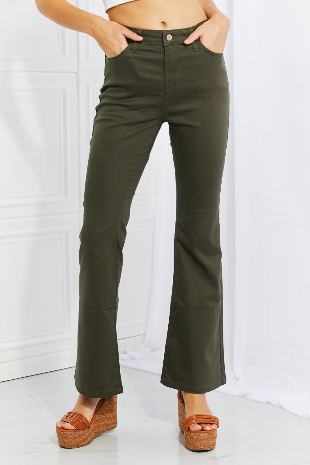 Clementine Full Size High-Rise Bootcut Jeans in Dark Olive