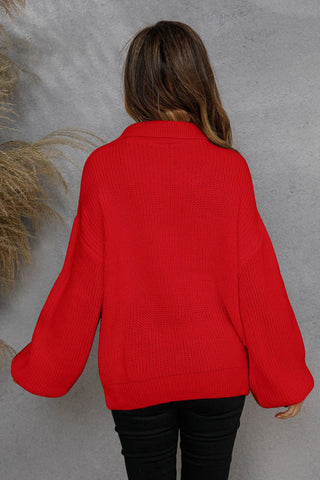 Pull à manches lanternes et demi-zip