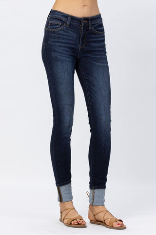 Dark Blue Cuffed Skinny Jeans