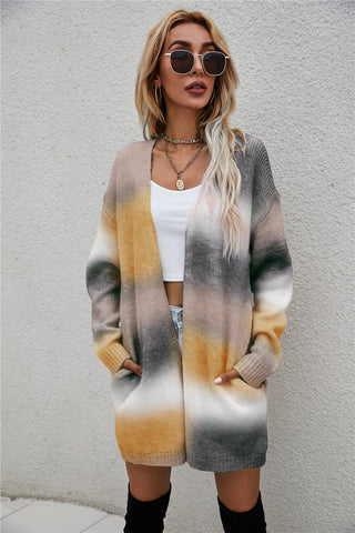 Multicolored Gradient Open Front Longline Cardigan