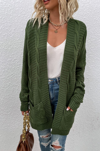 Cable-Knit Open Front Longline Cardigan