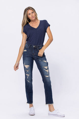 Mid-Rise Distressed Boyfriend Jeans