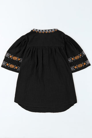 Bohemian Tassel Half Puff Sleeve Top