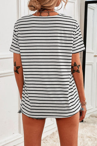 Striped Quarter Button Tee Shirt