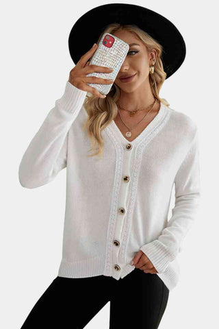 V Neck Button Front Cardigan