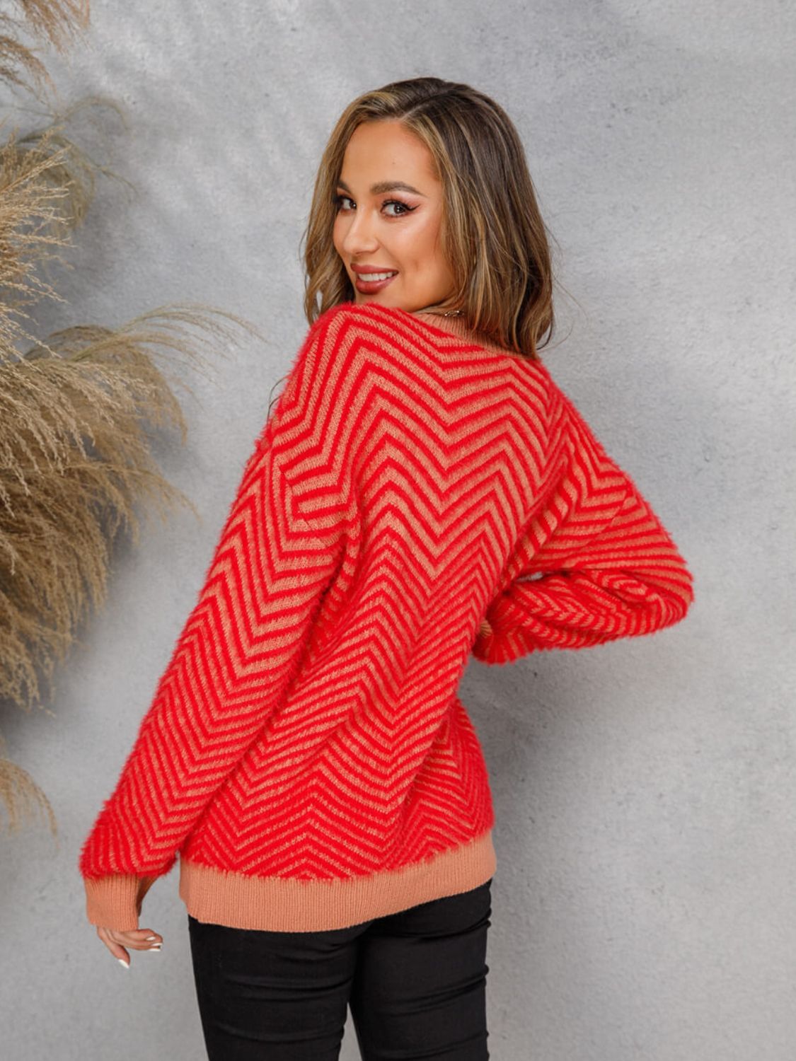 Chevron Two-Tone Fuzzy Sweater