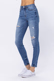 Light Blue Embroidery Pocket Distressed Skinny Jeans